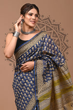 Saree en pure soie Chanderi imprimé à la main