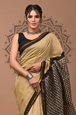 hand block printed  pure Chanderi  Silk Saree