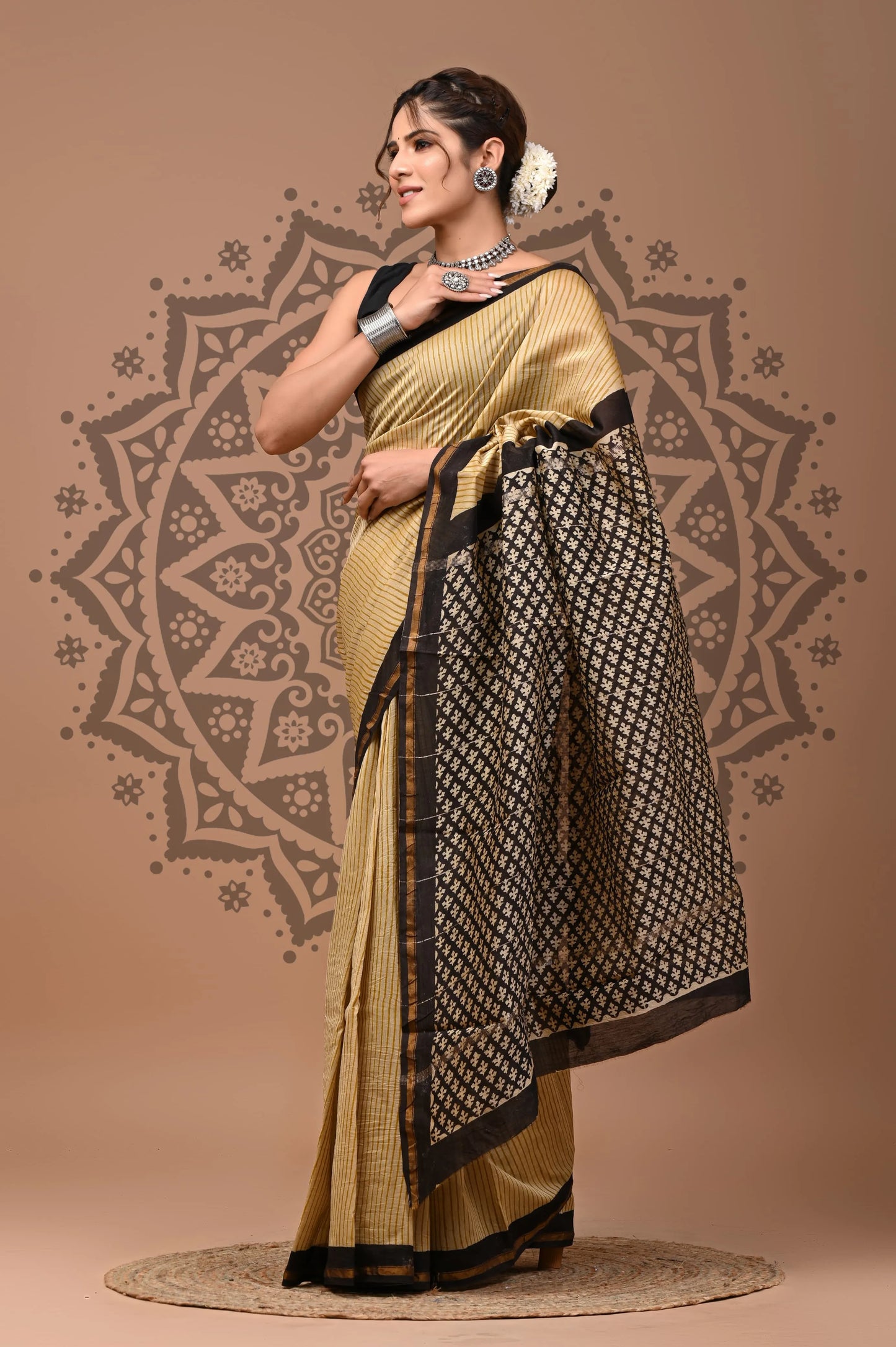 hand block printed  pure Chanderi  Silk Saree