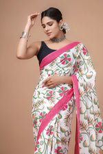Hand block printed cotton mul-mul saree