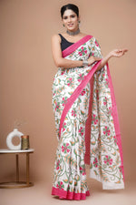 Hand block printed cotton mul-mul saree