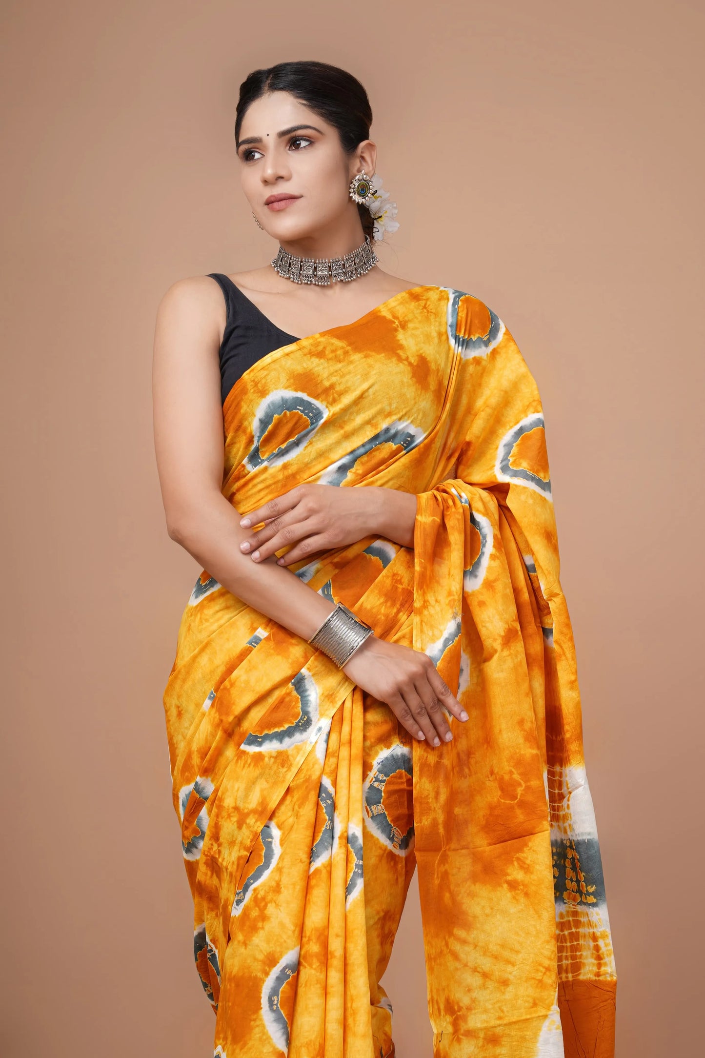 Hand block printed cotton mul-mul saree