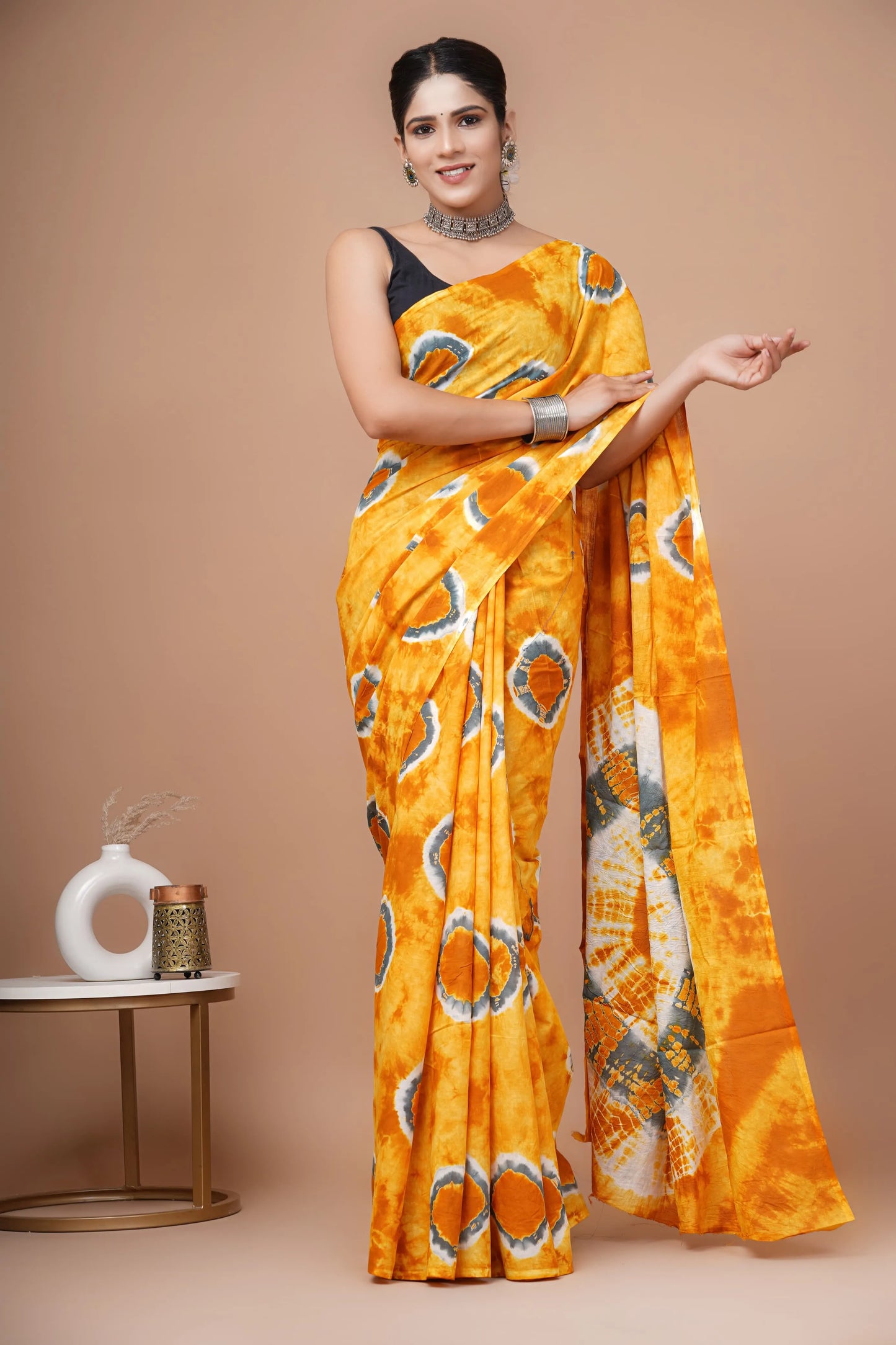 Hand block printed cotton mul-mul saree