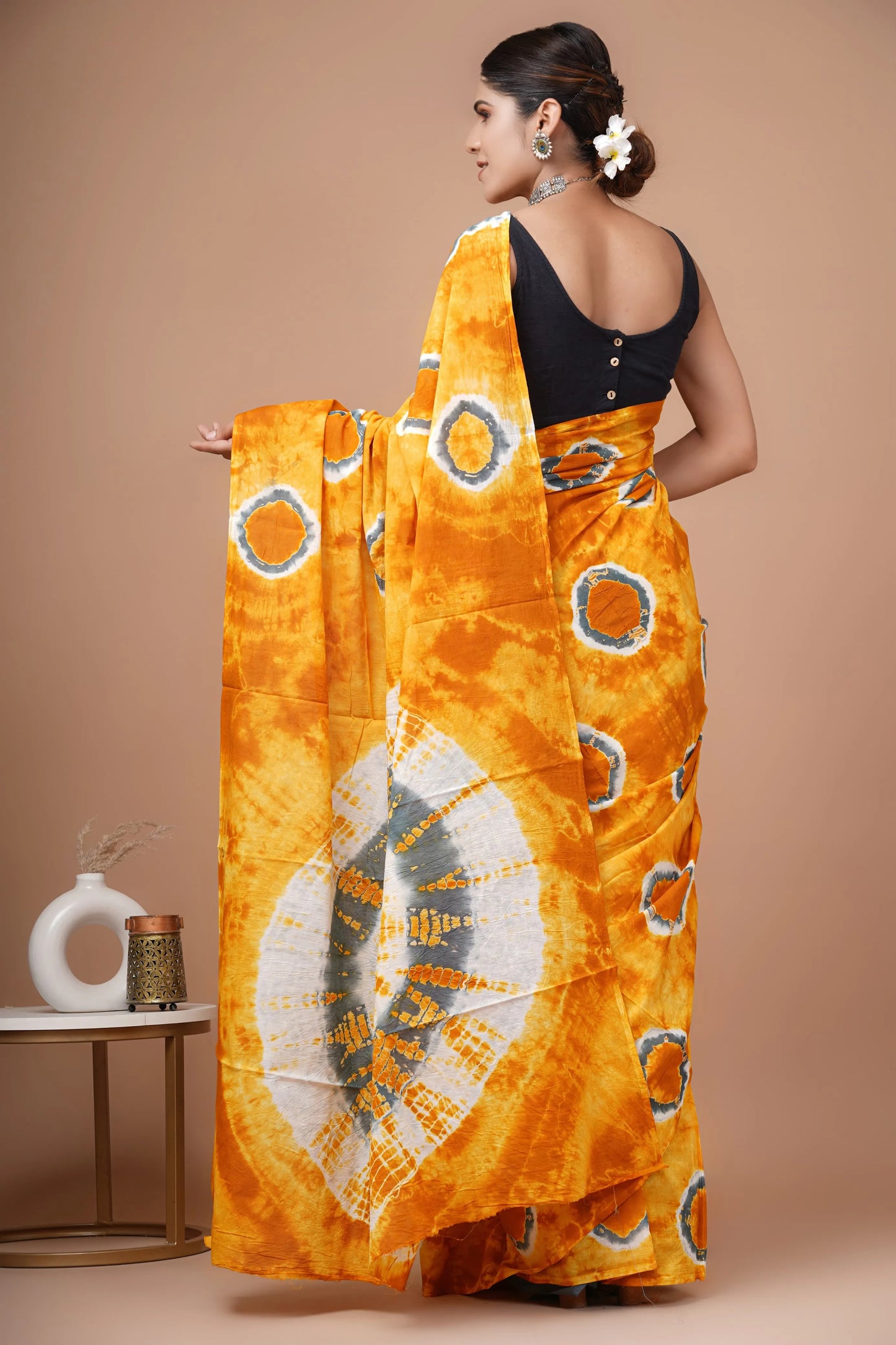 Hand block printed cotton mul-mul saree