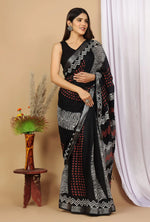 Linen Cotton Hand-Block Printed Saree