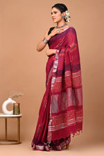 Linen Cotton  Hand-Block Printed Saree