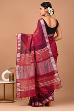Linen Cotton  Hand-Block Printed Saree