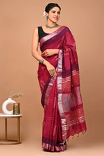 Linen Cotton  Hand-Block Printed Saree