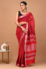 Linen Cotton  Hand-Block Printed Saree