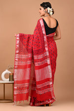 Linen Cotton  Hand-Block Printed Saree