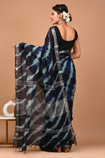 Linen Cotton  Hand-Block Printed Saree