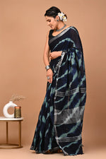 Linen Cotton  Hand-Block Printed Saree