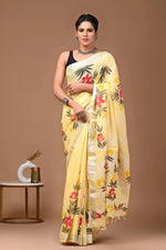Linen Bagru Hand-Block Printed Saree