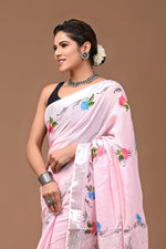 Linen Cotton Hand-Block Printed Saree
