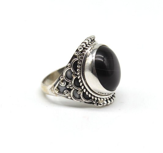 Black banded Agate Statement Ring - 925 Sterling Silver Ring - Hand Crafted Bohemian Ring -Bohemian Ring - Agate  Ring - Rings - Gift for