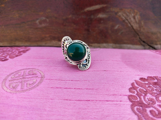 Natural Green onyx  Statement Ring- Sterling Silver Ring - Hand Crafted Bohemian Ring - Bohemia Green Onyx stone Ring - Rings - Gift for
