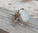 Moonstone Boho Ring - Rainbow Moonstone Sterling Silver Ring statement ring -free shipping ring minimalist handmade jewelry gift bestseller