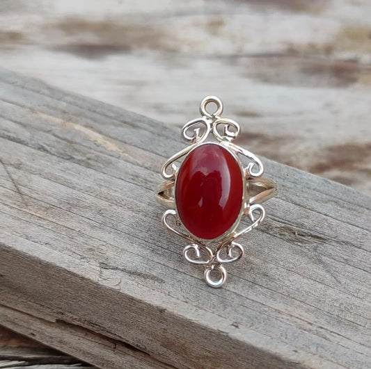 Boho Statement Ring - Red Jade Sterling Silver Ring - Hand Crafted Bohemian Ring-Bohemian Ring - Red Jade - Rings -Gift for