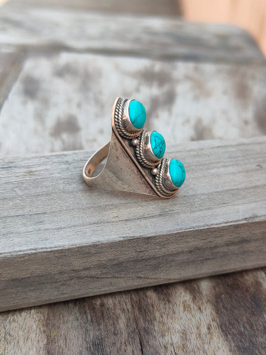 Boho Statement Ring - Turquoise Sterling Silver Ring - Hand Crafted Bohemian Ring-Bohemian Ring - Turquoise  - Rings -Gift for
