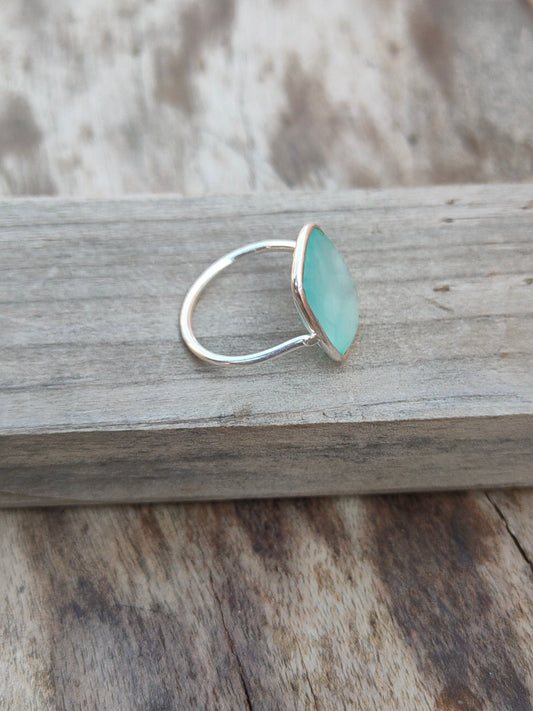 summer gift tags summer ring minimalist Boho Statement Ring -Aqua calcy Sterling Silver Ring  -Aqua chalcedony -Rings, minimalist, gift