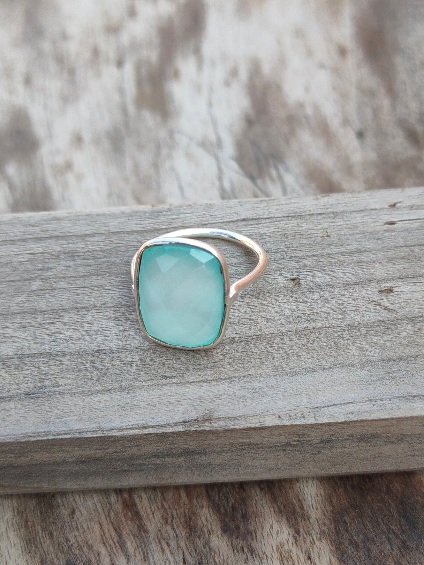 summer gift tags summer ring minimalist Boho Statement Ring -Aqua calcy Sterling Silver Ring  -Aqua chalcedony -Rings, minimalist, gift