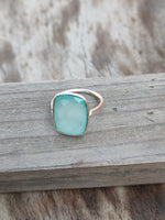 summer gift tags summer ring minimalist Boho Statement Ring -Aqua calcy Sterling Silver Ring  -Aqua chalcedony -Rings, minimalist, gift