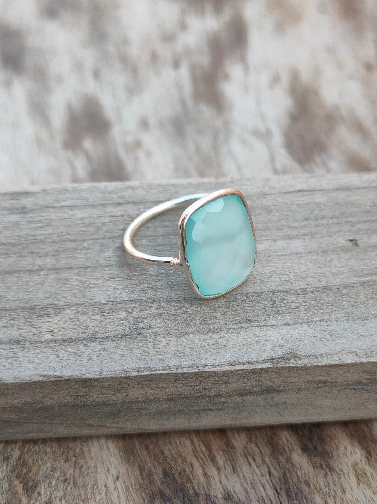 summer gift tags summer ring minimalist Boho Statement Ring -Aqua calcy Sterling Silver Ring  -Aqua chalcedony -Rings, minimalist, gift