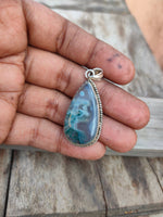 Handmade Moss Agate Pendant of Solid 925 Sterling Silver, Beautiful Moss Agate Pendant in Teardrop Shape, Boho Pendant Gift for her