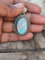 Handmade Rainbow Moonstone Pendant of Solid 925 Sterling Silver, Beautiful Rainbow Moonstone Pendant, Boho Pendant Gift for her