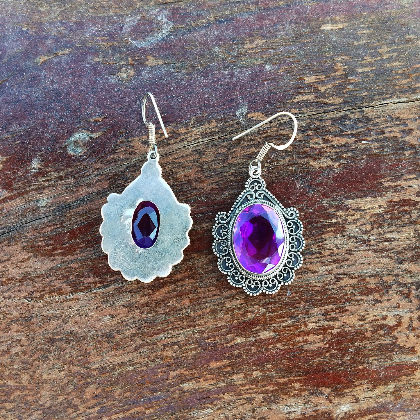 Glass Amethyst Sterling Silver Handmade Earring Glass Amethyst Stone Daily wearable Earrings in Oval Shape Boho Earrings Gift for Her