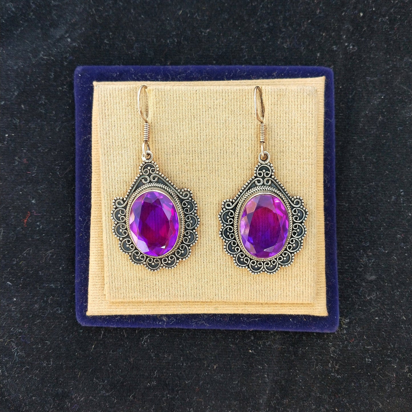 Glass Amethyst Sterling Silver Handmade Earring Glass Amethyst Stone Daily wearable Earrings in Oval Shape Boho Earrings Gift for Her