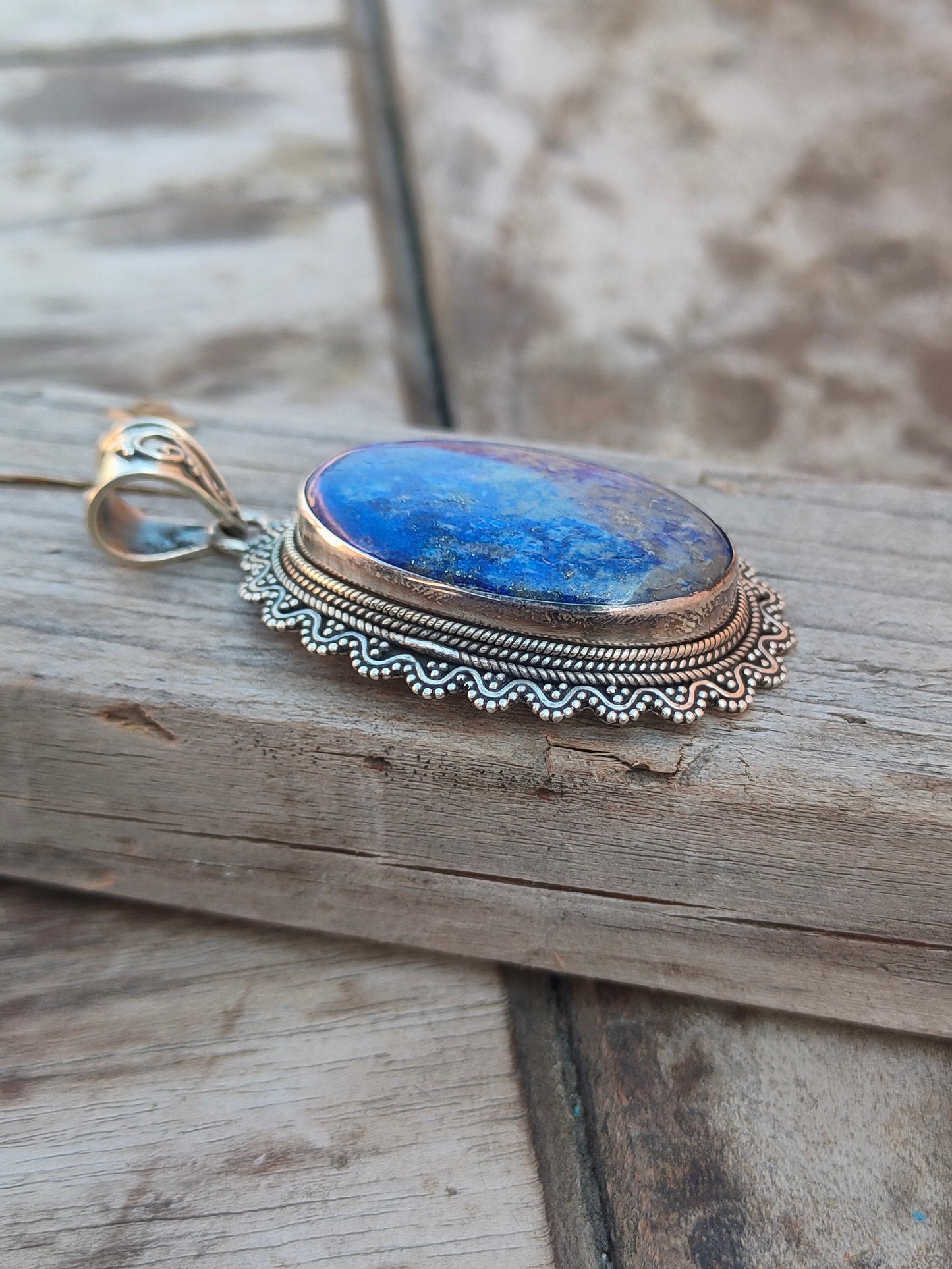 Handmade Lapis Pendant of Solid 925 Sterling Silver, Beautiful Lapis Pendant, Boho Pendant Gift for her