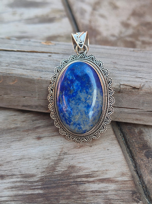 Handmade Lapis Pendant of Solid 925 Sterling Silver, Beautiful Lapis Pendant, Boho Pendant Gift for her