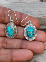 Turquoise Sterling Silver Handmade Earring Turquoise Stone Daily wearable Earrings in Oval Shape Boho Earrings Gift for Her