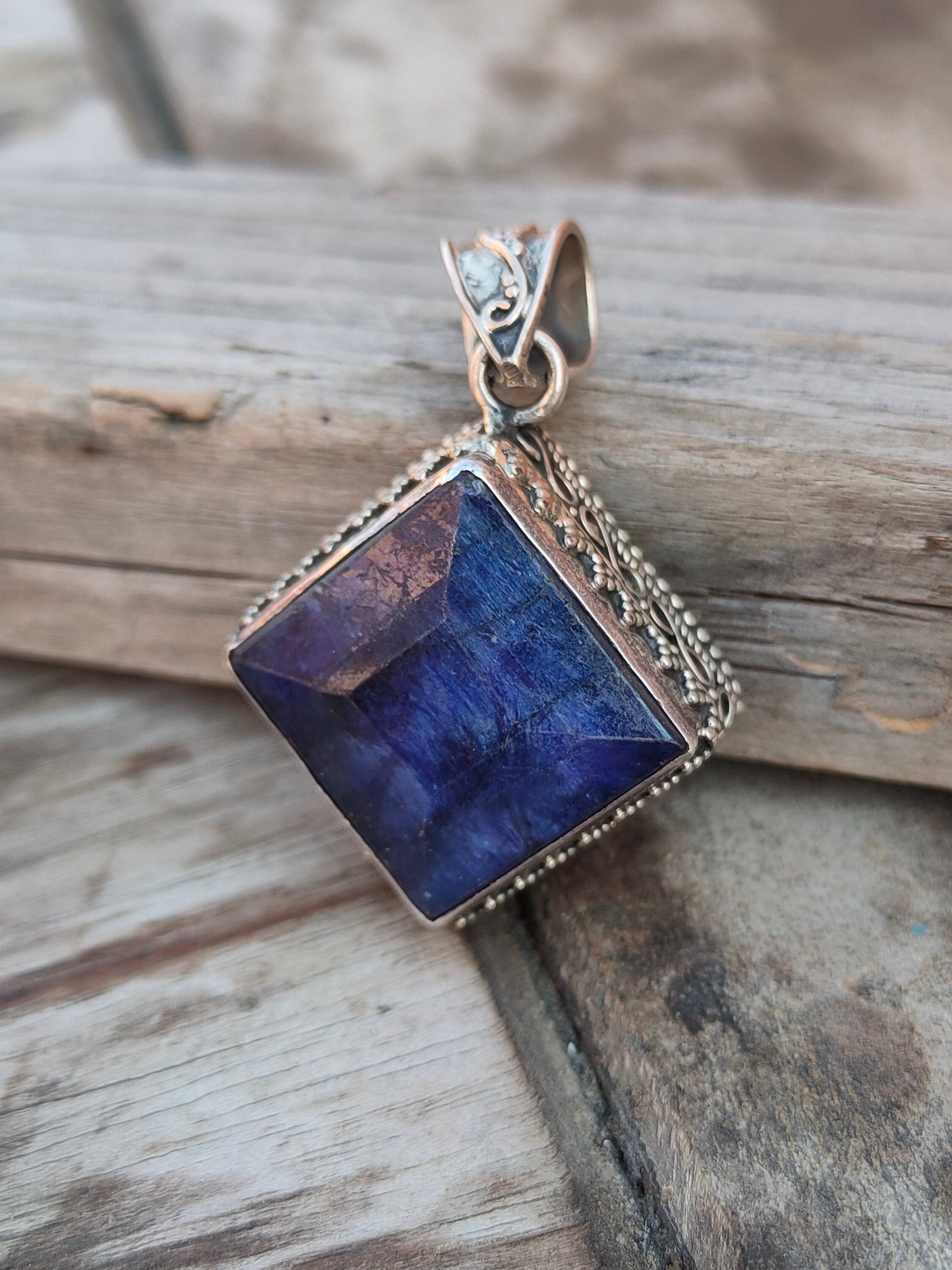 Handmade Lapis Pendant of Solid 925 Sterling Silver, Beautiful Lapis Pendant, Boho Pendant Gift for her