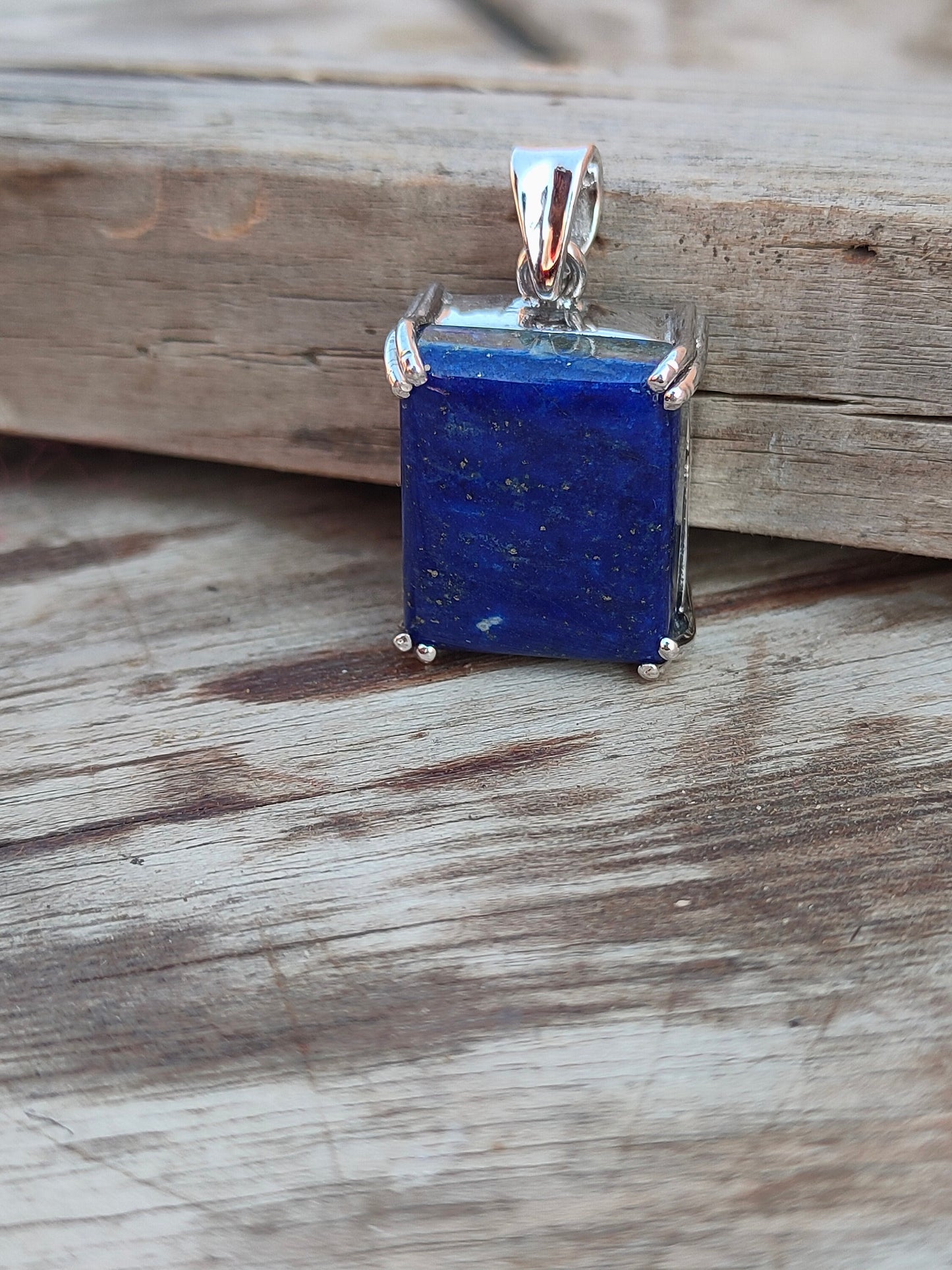 Handmade Lapis Pendant of Solid 925 Sterling Silver, Beautiful Lapis Pendant in Square Shape, Bezel Pendant Gift for her