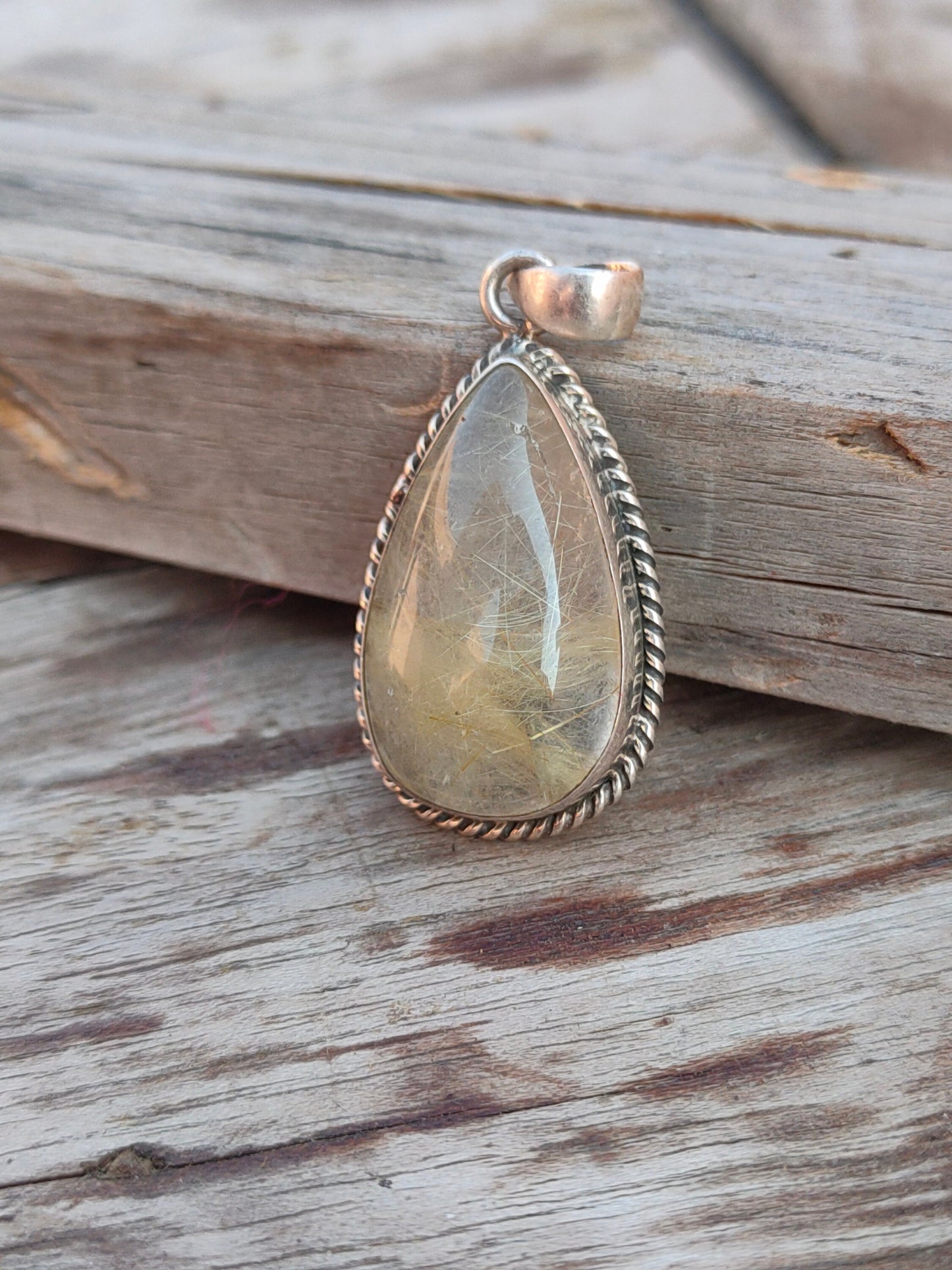 Golden Rutile Quartz Pendant in Solid 925-Sterling Silver | Gorgeous Handmade Golden Rutile Quartz Pendant | Boho Pendant Gift for Her