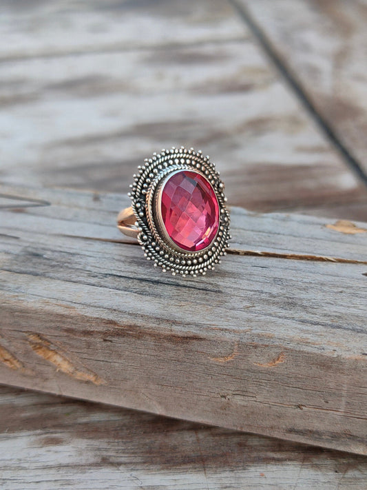 Boho Statement Ring | Pink Glass Sterling Silver Ring | Hand Crafted Bohemian Ring | Boho Ring | Pink Glass Ring | Rings for Gift