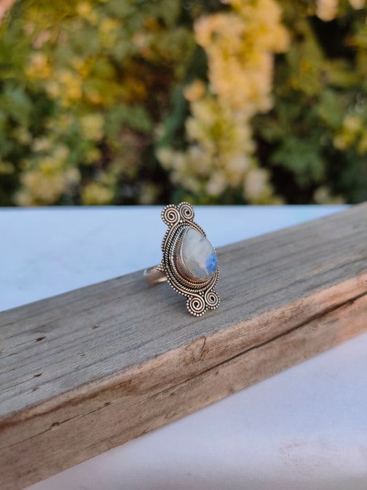 Boho Statement Ring | Rainbow Moonstone Sterling Silver Ring | Hand Crafted Bohemian Ring | Rainbow Moonstone Ring | Rings for Gift