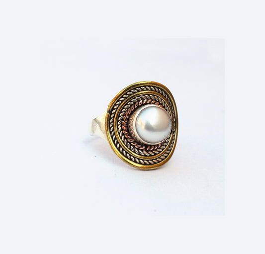 Boho Statement Ring | Pearl Sterling Silver Ring | Handmade Bohemian Ring | Boho Ring | Pearl Ring | Bezel Jewelry | Rings for Gift