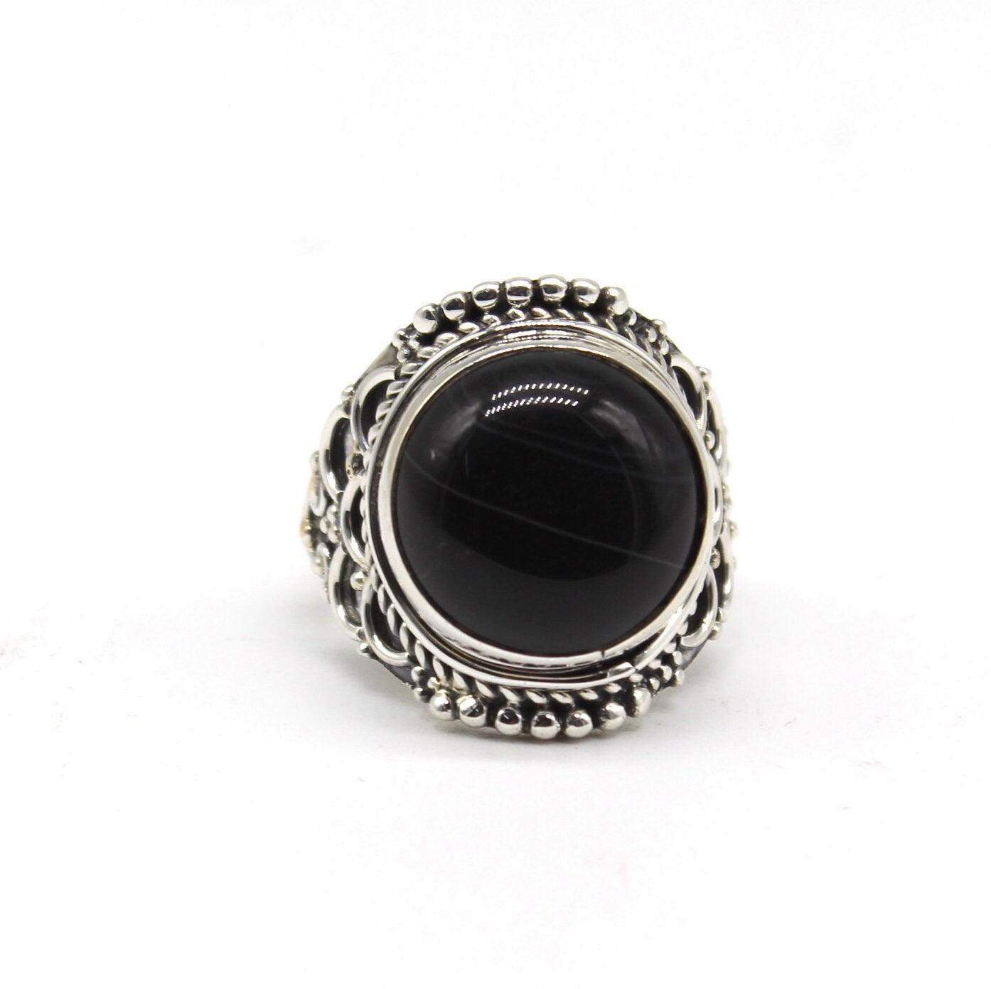 Black banded Agate Statement Ring - 925 Sterling Silver Ring - Hand Crafted Bohemian Ring -Bohemian Ring - Agate  Ring - Rings - Gift for