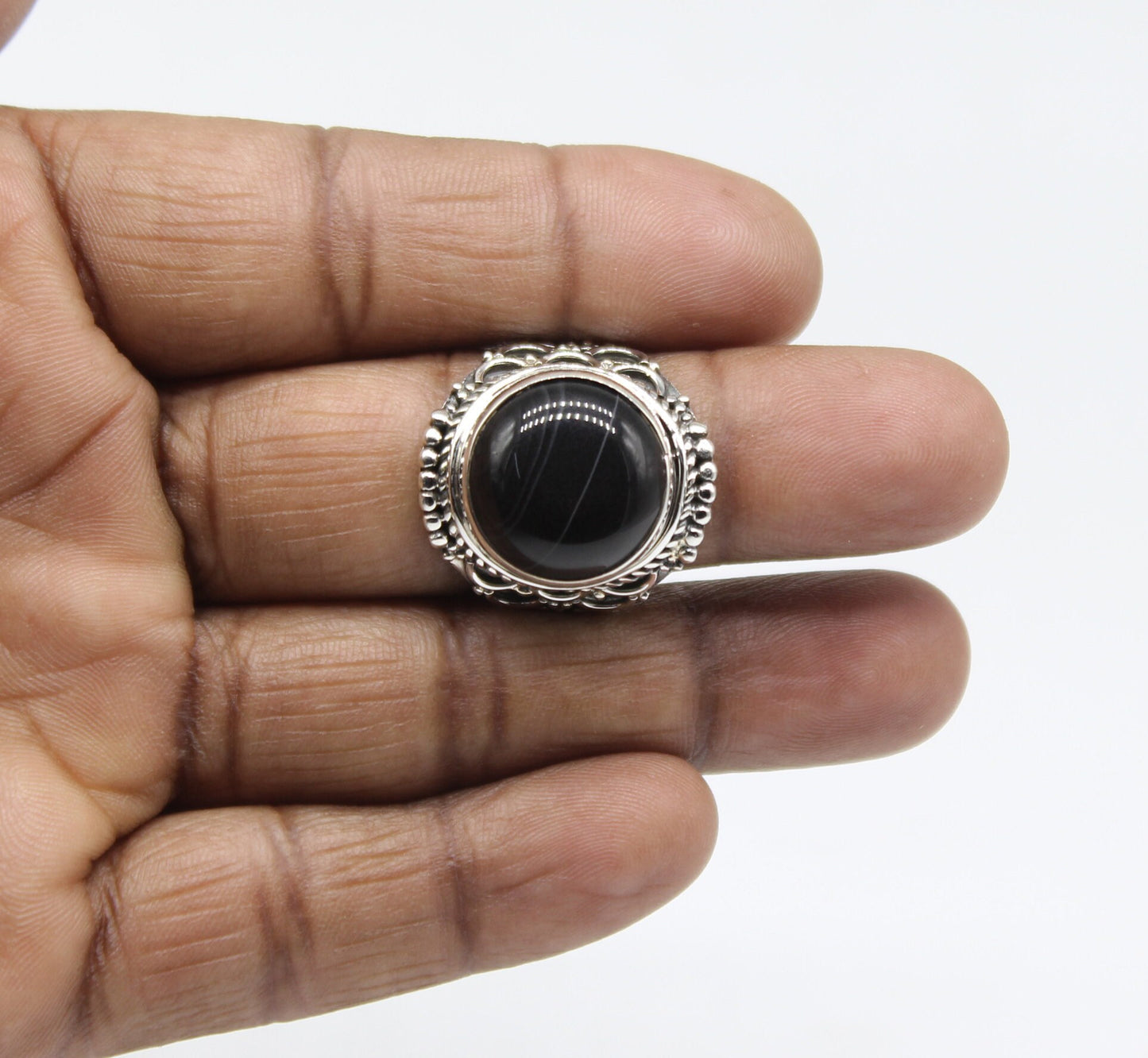 Black banded Agate Statement Ring - 925 Sterling Silver Ring - Hand Crafted Bohemian Ring -Bohemian Ring - Agate  Ring - Rings - Gift for