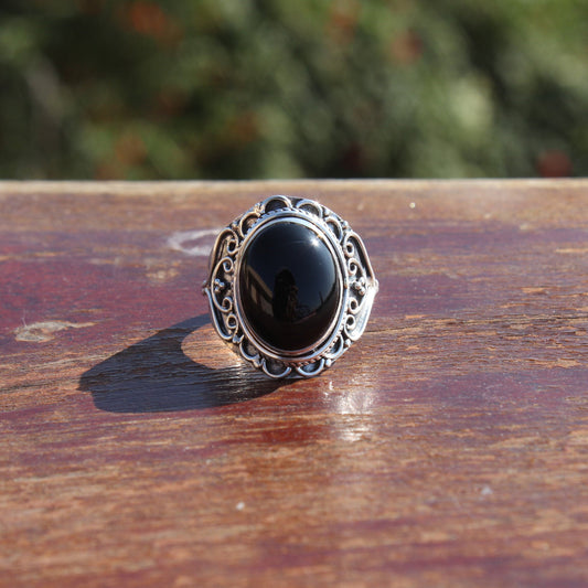Boho Statement Ring -Black Onyx Stone  Sterling Silver Ring - Hand Crafted Bohemian Ring - Bohemia Black Onyx stone Ring - Rings - Gift for