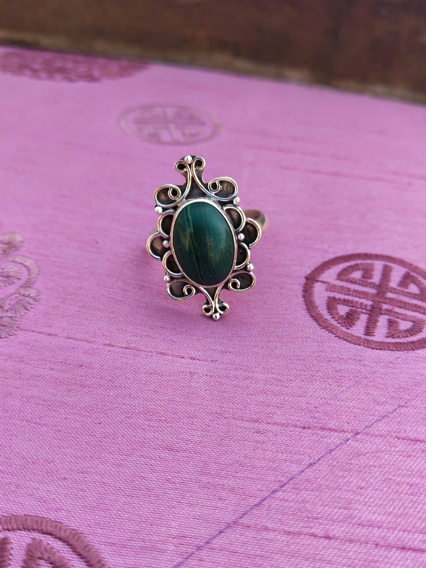 Malachite Green Stone  Ring- Sterling Silver Ring - Hand Crafted Bohemian Ring - Bohemian Malachite  stone Ring - Rings - Gift for
