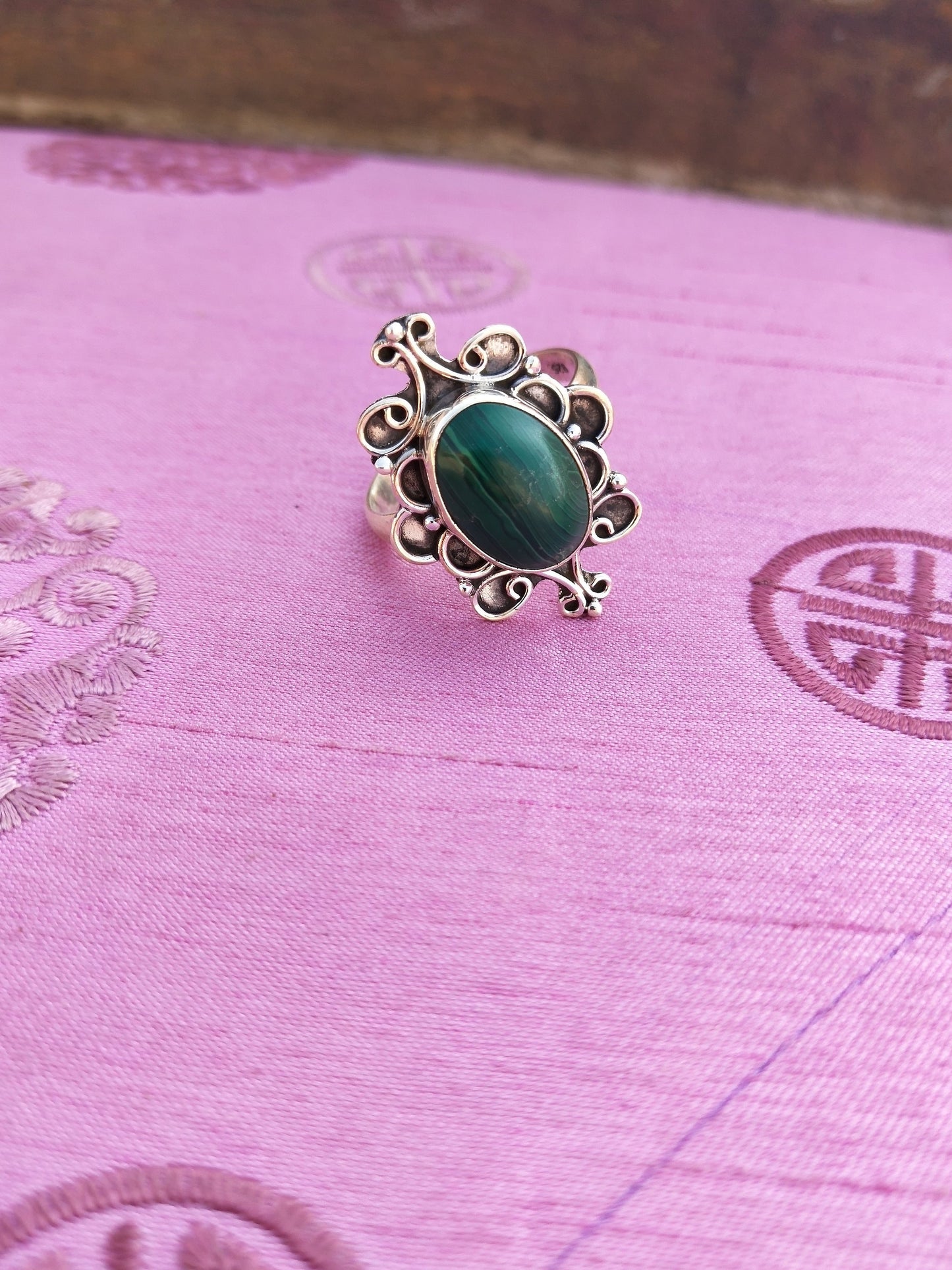 Malachite Green Stone  Ring- Sterling Silver Ring - Hand Crafted Bohemian Ring - Bohemian Malachite  stone Ring - Rings - Gift for