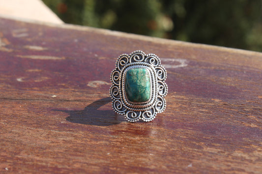 Bague de déclaration Boho - Bague en argent sterling avec rubis fuchsite - Bague bohème fabriquée à la main - Bague bohème - Bague rubis fuchsite - Bagues - Cadeau pour