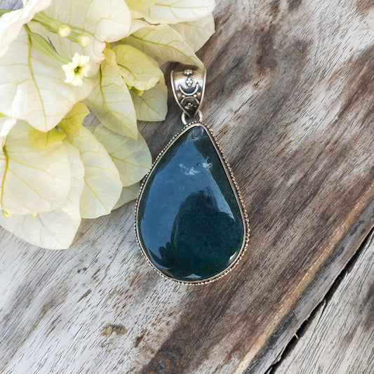 Moss Agate Pendant in Solid 925-Sterling Silver | Gorgeous Handmade Moss Agate Pendant | Boho Pendant Gift for Her