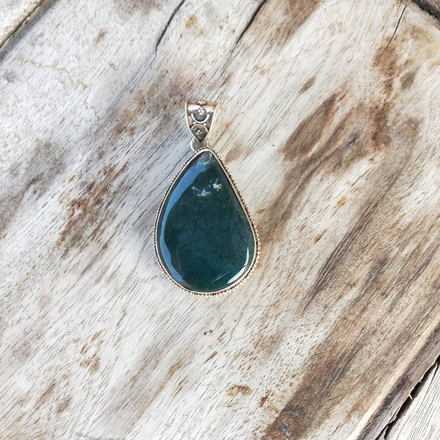 Moss Agate Pendant in Solid 925-Sterling Silver | Gorgeous Handmade Moss Agate Pendant | Boho Pendant Gift for Her