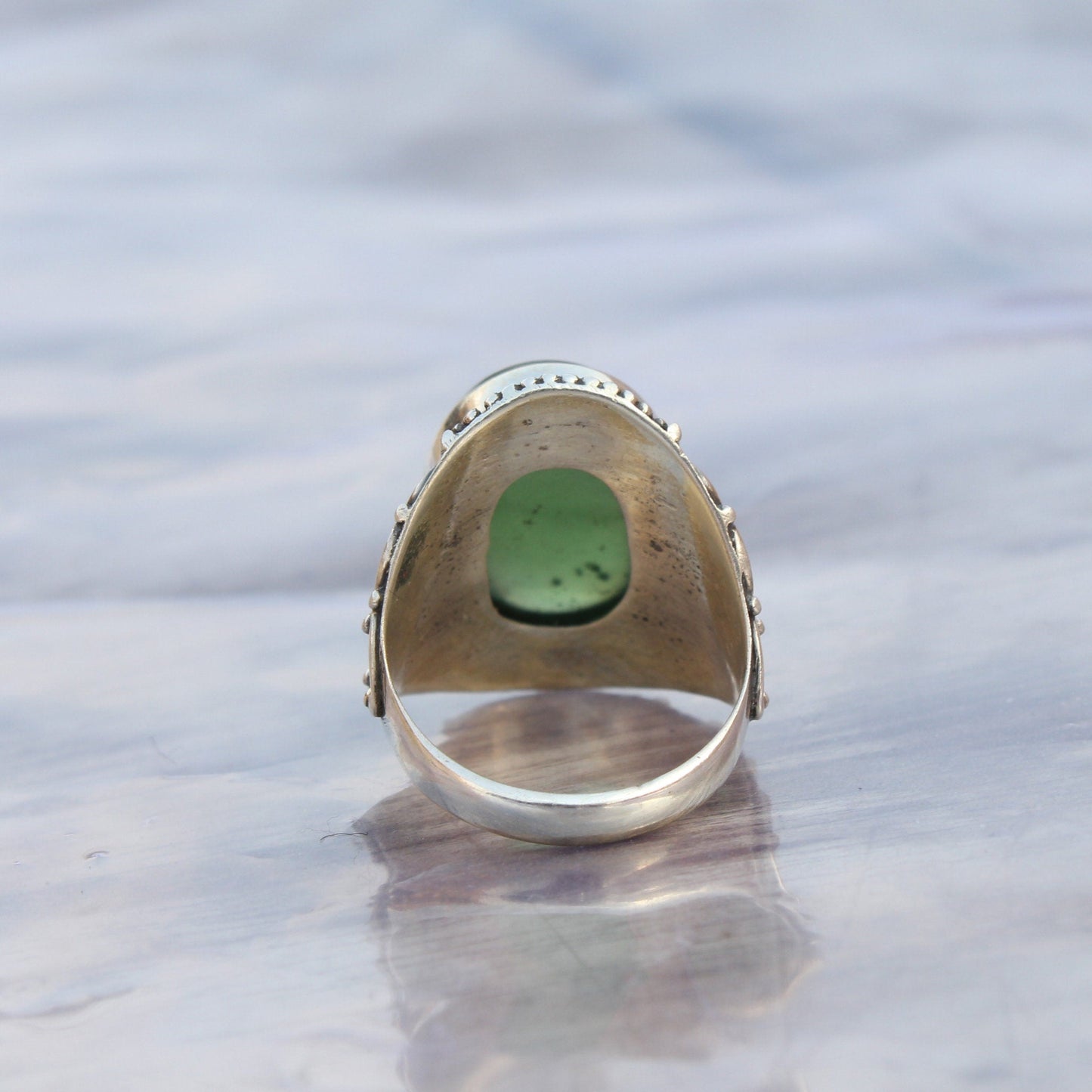 Boho Statement Ring - Green Jade Sterling Silver Ring - Hand Crafted Bohemian Ring-Bohemian Ring - Green Jade - Rings -Gift for