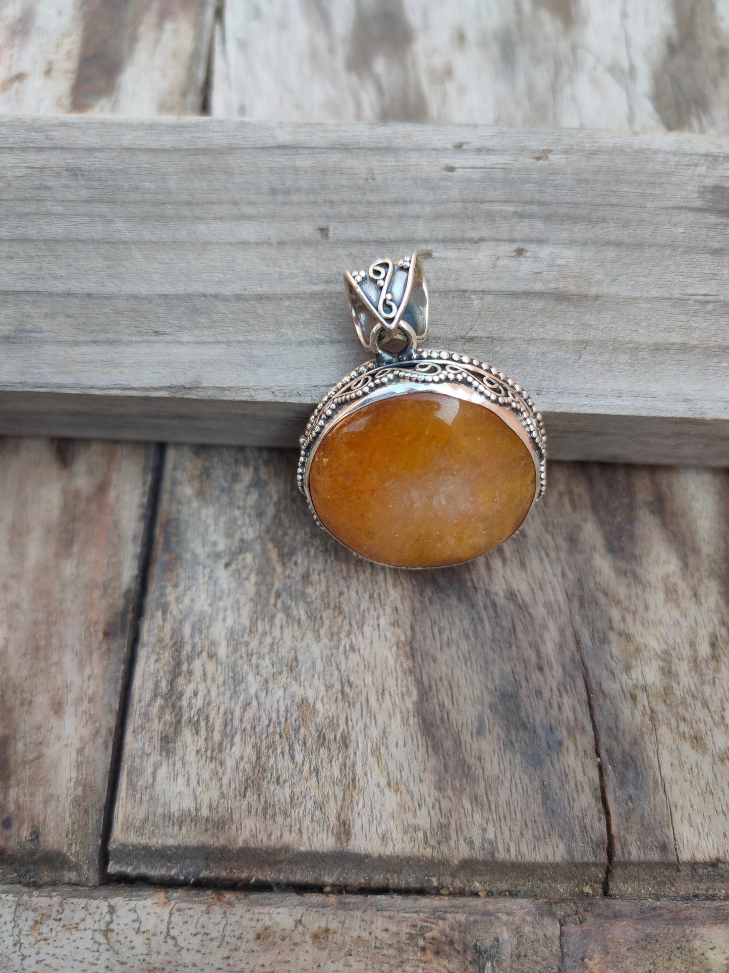 Handmade Yellow Lace Agate  Pendant of Solid 925 Sterling Silver, Beautiful Agate  Pendant in Round Shape, Boho Pendant Gift for her